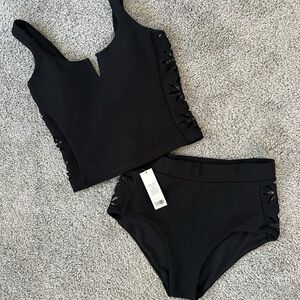 Black Geode Swimwear High Waisted Swimsuit
